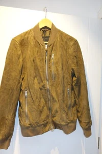 Allsaints Kemble Suede Bomber Jacket - Olive Branch Green - Medium - Picture 1 of 8