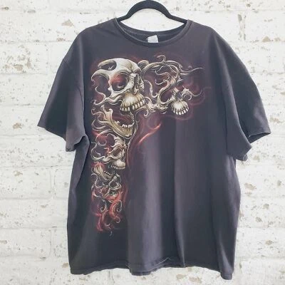 VTG Y2K Flaming Skull Mens T-Shirt Grunge Black Red Streetwear Goth Band SZ 2XL - Image 1 of 4