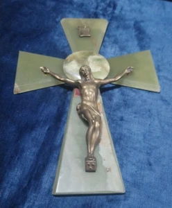 Antico Croce autoportante in onice stile Art Déco vintage, crocifisso in onice - Foto 1 di 9