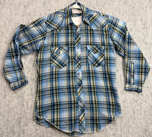 Wrangler USA Pearl Snap Shirt Mens Large Long Sleeve Blue Plaid Western Cowboy - Bild 1 von 9