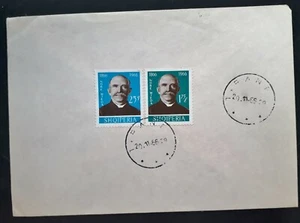 1966 Albania Ndre Mjeda First Day cover ties 2 stamps cancelled Tirana - Picture 1 of 2