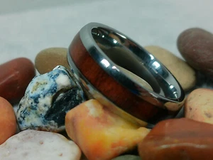 6mm TUNGSTEN Inlay Wood WEDDING BAND Polished Unisex RING Gun Metal Silver 6.25 - Bild 1 von 17