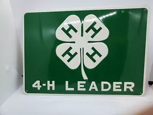 Vintage 4-H Leader Sign Embossed Tin Metal Clover Logo Farm EUC - Picture 1 of 5