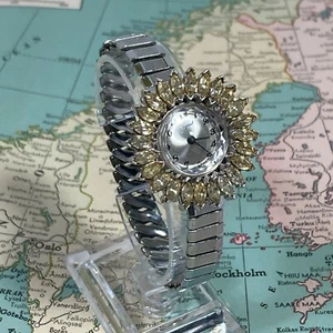 Aparel Swiss Made Mechanical Watch Women 31mm Silver Tone Flower Manual Wind - Picture 1 of 10