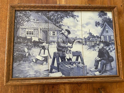 Antiguo tablero de azulejos holandeses azul y blanco, 6 azulejos. firmado Foto 1 de 4