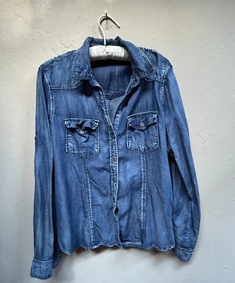 Camisa vaquera de tela y piedra para mujer mediana con botones Top manga larga bolsillos Foto 1 de 4