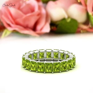4.4 TCW Peridot Gemstone Eternity Band 14k Solid Gold Stackable Ring For Mother - Picture 1 of 22