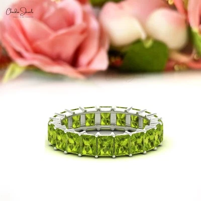 4.4 TCW Peridot Gemstone Eternity Band 14k Solid Gold Stackable Ring For Mother - Image 1 of 4