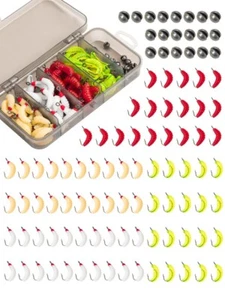 100pcs/Box Soft Set Worm Lure Hook Set Fishing Tackle With Round Weight Sinkers - Picture 1 of 10
