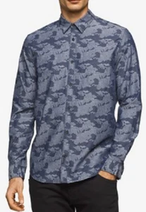 Calvin Klein Jeans Men's Camouflage Jacquard Cotton Shirt,Navy,Size S, MSRP $69. - Picture 1 of 1
