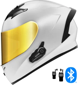 GDM Venom Motorcycle Helmet with Intercom Bluetooth Headset WHITE - Picture 1 of 16