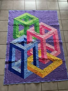 Hand pieced quilt professionally Quilted. “Boxed” 50x60 - Picture 1 of 7