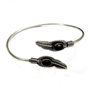 Bracciale design foglia onice nera pietra preziosa argento placcato braccialetto gioielli t634 - Foto 1 di 5