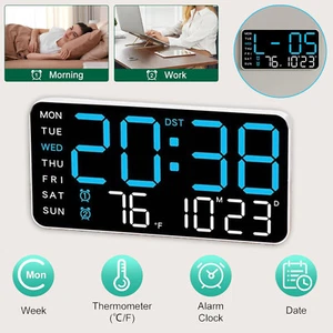Large Digital Wall Clock Alarms Table clock With Date Week Time Temp Two Alarms - Picture 1 of 12