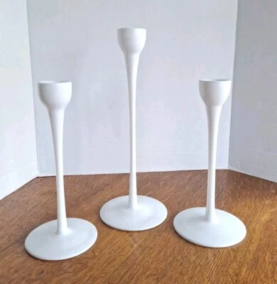 IKEA BLOMSTER Design P Amsell B Wesslander White Glass Candle Holders 1999 Set 3 - Image 1 of 4