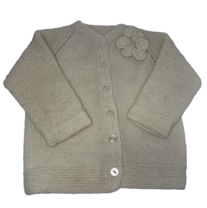 Vintage Kinder Strickjacke handgestrickt cremeweiß gebraucht Film Requisite Pullover - Bild 1 von 21