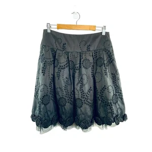Adolfo Dominguez Size 41 (12) Black Broderie Anglaise Pleated Knee Length Skirt - Picture 1 of 24
