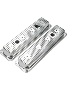 Trans-Dapt Valve Cover Stock Height Baffled Breather Holes Steel Chrome (9702) - Picture 1 of 12
