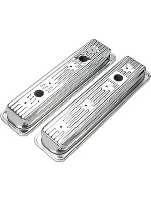 Trans-Dapt Valve Cover Stock Height Baffled Breather Holes Steel Chrome (9702) - Image 1 of 4