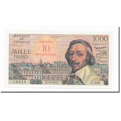 [#633339] France, 10 Nouveaux Francs on 1000 Francs, 1955-1959 Overprinted with  - Image 1 of 2