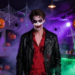 Halloween Skull Bloody Fang Half-Face Mask Scary Cosplay Festival Party Costume - Picture 1 of 16
