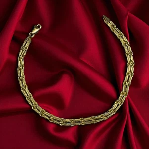 VINTAGE- 10k Gold Bracelet -Double Row- Milano Rope Chain Fancy Link- 7.5" -2.5g - Picture 1 of 24