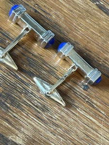 VINTAGE LAPIS AND STAMPED 585 GOLD CUFF LINKS WITH FREE SHIPPING - Picture 1 of 8