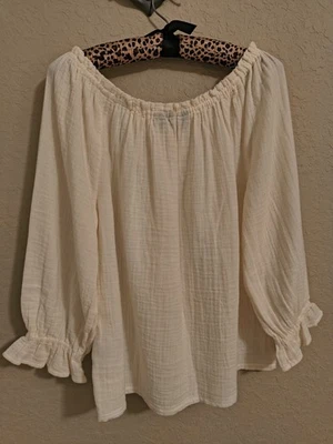 Mujer LAND'S END Talla S Campesino Top Suave Algodón Arrugado Manga 3/4 Crema NUEVO Foto 1 de 4