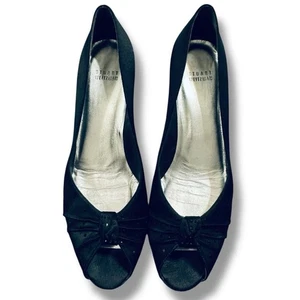 Stuart Weitzman Black Satin Peep Toe Pumps Women’s Size 9.5 Kitten Heel - Picture 1 of 9