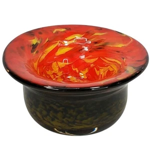 Schöne Kunst Glas Spritz Muster 4,5" Schüssel rot gelb rot grün Wirbel - Bild 1 von 8