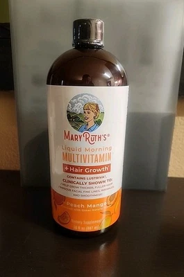 Liquid Morning Multivitamin + Hair Growth , Peach Mango, 30 fl oz Exp 4/2027 - Image 1 of 4
