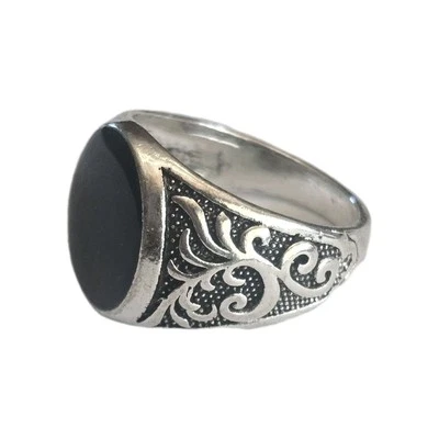 JUEGO BISEL ÓNIX NEGRO PLATA TITANIO CALIDAD HOMBRE TALLA 9 ANILLO EN RELIEVE Foto 1 de 3