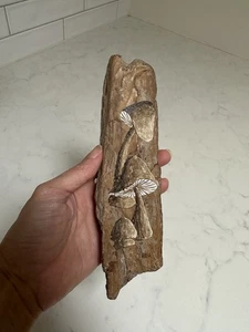 Vintage Signed Boho Cottage Hand painted Mushrooms On Drift Wood 70s Wall Decor - Picture 1 of 7