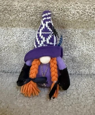 Purple & orange witch gnome with black hat and spider web details #goth #witchy - Image 1 of 4