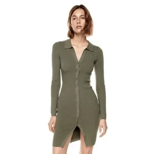WIlfred Aritzia Cárdigan Botón Delantero Suéter Vestido Talla XS Caqui Verde Seta - Imagen 1 de 10