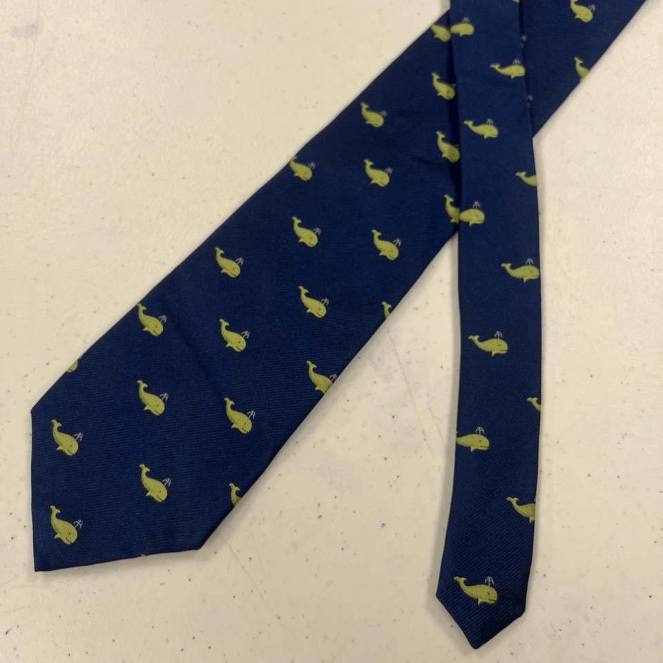 Corbata de seda J Crew para hombre azul marino y verde novedad ballenas $87 Foto 1 de 4