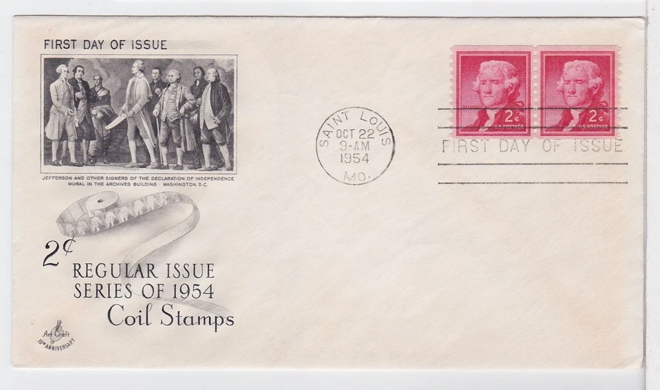TurtlesTradingPost - Thomas Jefferson 2 Cent  Coil #1055A- 1954 FDC Artcraft - Image 1 of 1