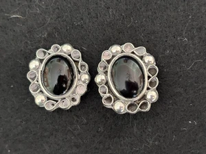 VINTAGE MEXIKO STERLING 925 SCHWARZER ONYX ROLLKUGEL OVAL OHRRINGE *17,5 gm* - Bild 1 von 5
