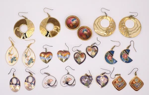 LOT OF 11 PAIR VINTAGE 1980'S - 90'S CLOISONNE ENAMEL EARRINGS BEREBI - Picture 1 of 7
