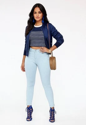 Pantalone Donna cinque tasche in cotone colore azzurro Made in Italy - Immagine 1 di 4