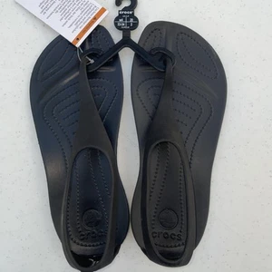 Women’s Crocs Iconic Comfort Sexi Flip black ankle strap thong sandals size 4 - Picture 1 of 6