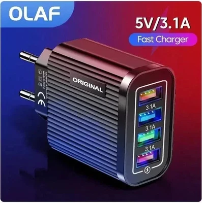 Olaf 4 Port Multi USB Ladegerät 5V 3,1A Mehrfach Stecker Ladestation - Bild 1 von 4