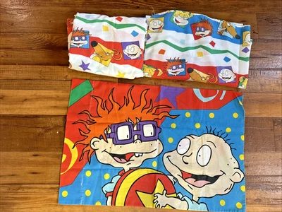 Vintage Rugrats Twin Fitted, Flat Sheet & Pillow Case Set Kids 90s Cartoons 1997 - Image 1 of 2
