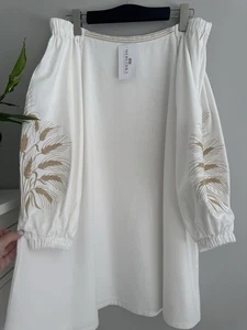 Women’s Off-Shoulder Linen Embroidered Dress - Picture 1 of 9
