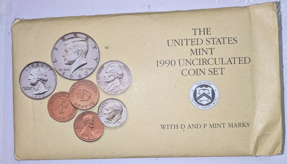 1990 P&D Mint Set Brilliant Uncirculated US with Envelope & COA (10 Coin Set) - Image 1 of 4