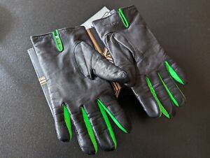 NIB Paul Smith Men's Gloves Black Neon Green Leather Merino Medium w box Italy 
