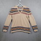 Natural Reflections Sweater Womens Small Tan V Neck Hoodie Fair Isle Pullover