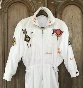 Tuta da sci vintage Willy Bogner Aviator one piece: bianca con motivi cuciti - Foto 1 di 19
