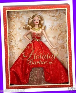 Mattel HOLIDAY BARBIE PUPPE 2014 Sammler rot gold Kleid weiß blond Mädchen - Bild 1 von 5