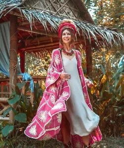 Handmade Floral Crochet Maxi Kimnono Duster Pink One Size Neu mit Etikett Neu - Bild 1 von 8